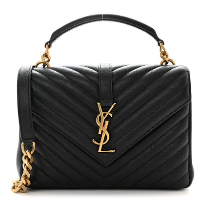 Saint Laurent Sheepskin Matelasse Chevron Monogram Medium College Bag Black 1 of 10