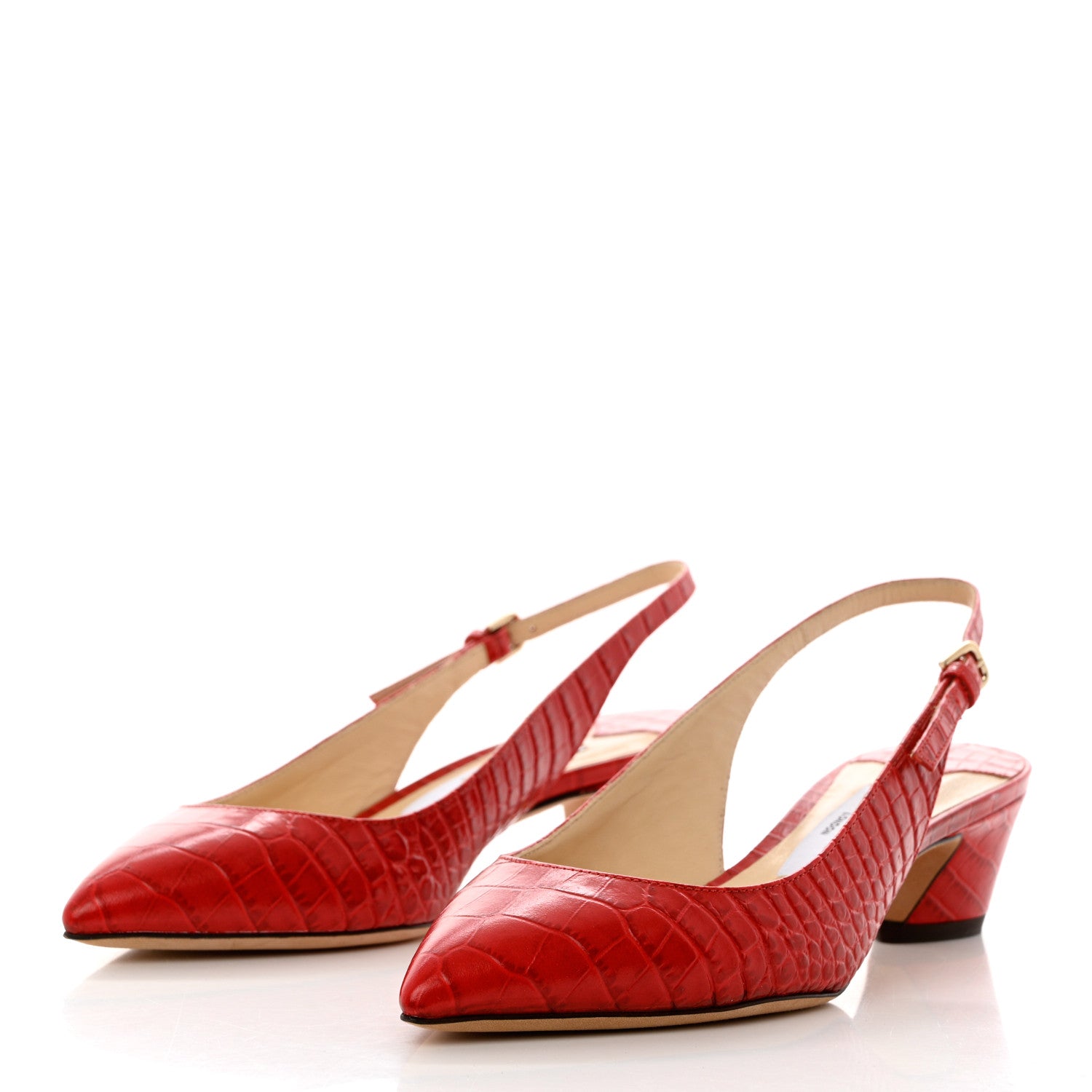 Jimmy Choo Calfskin Crocodile Embossed Slingback Gemma Pumps 35.5 Red 3 of 9