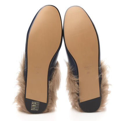 Gucci Malaga Kid Fur Womens Princetown Slippers 39 Blue Agata 5 of 7