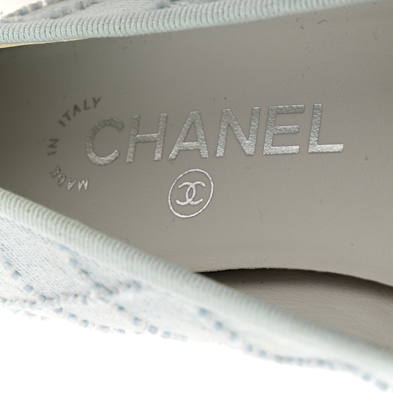 Chanel Denim Embroidered Grosgrain CC Cap Toe Ballerina Flats 37.5 Light Blue Black 8 of 9