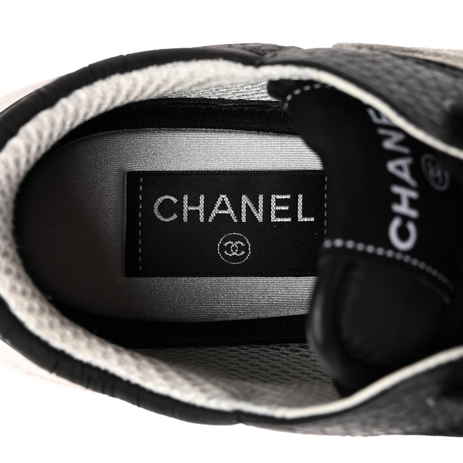 Chanel Calfskin Mesh Lycra Suede Womens Logo Sneakers 37 Black 6 of 11