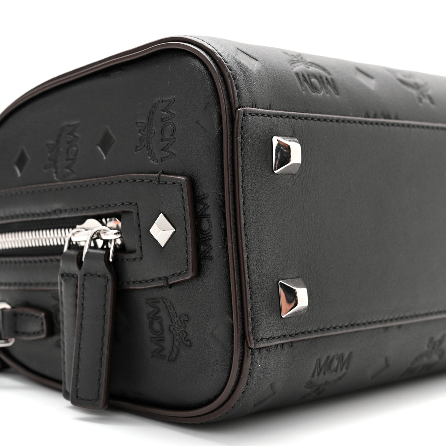 MCM Calfskin Ottomar Monogram Essential Boston Bag Black 9 of 10