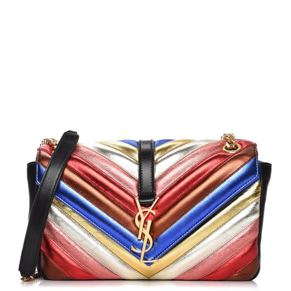 Saint Laurent Metallic Calfskin Matelasse Chevron Medium Monogram Satchel Multicolor 1 of 7
