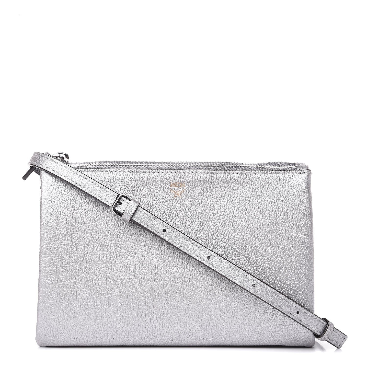 MCM Grained Calfskin Milla Double Crossbody Bag Spike Silver 1 of 6
