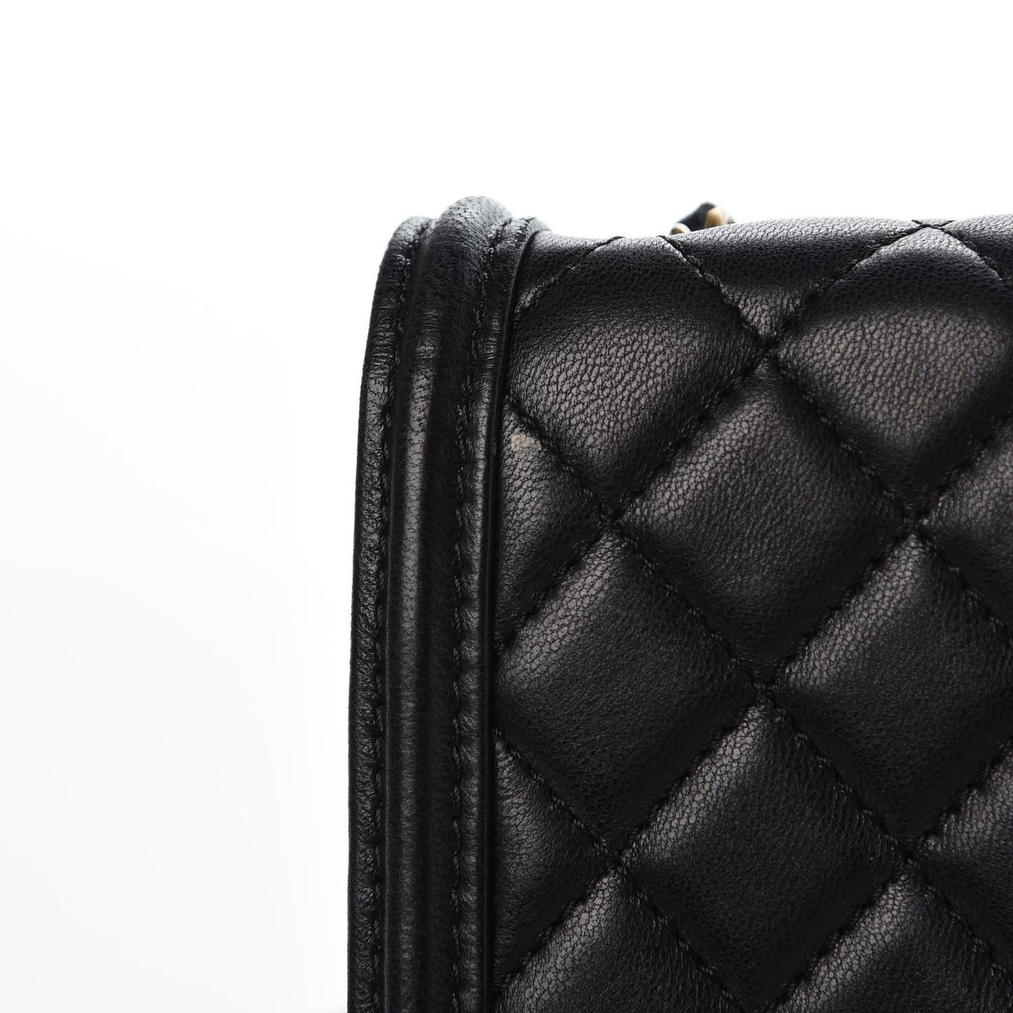 Lambskin Quilted Boy Brick Studded Flap Black