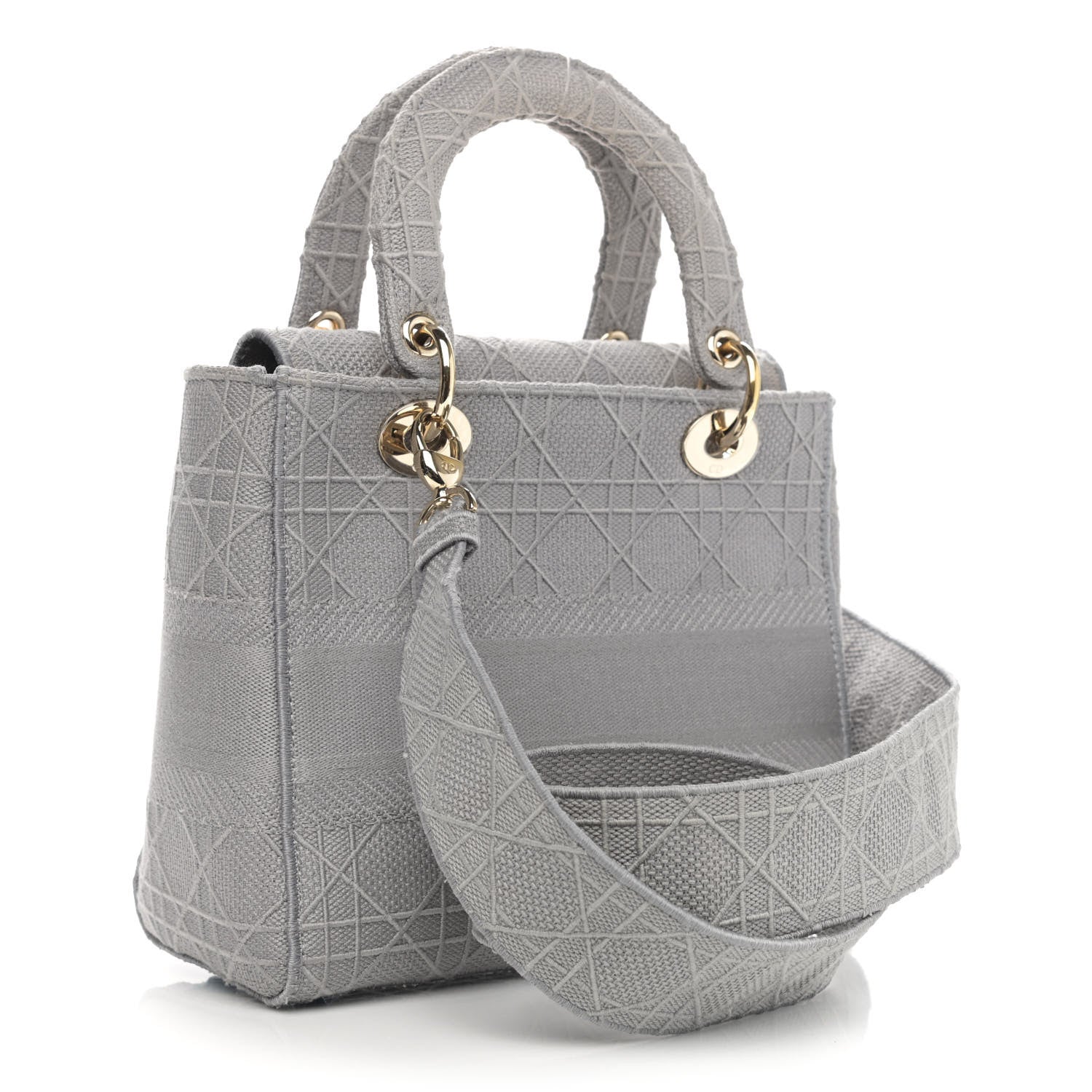 Christian Dior Canvas Embroidered Cannage Medium Lady D-Lite Gray 3 of 11