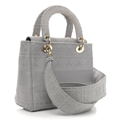 Christian Dior Canvas Embroidered Cannage Medium Lady D-Lite Gray 3 of 11