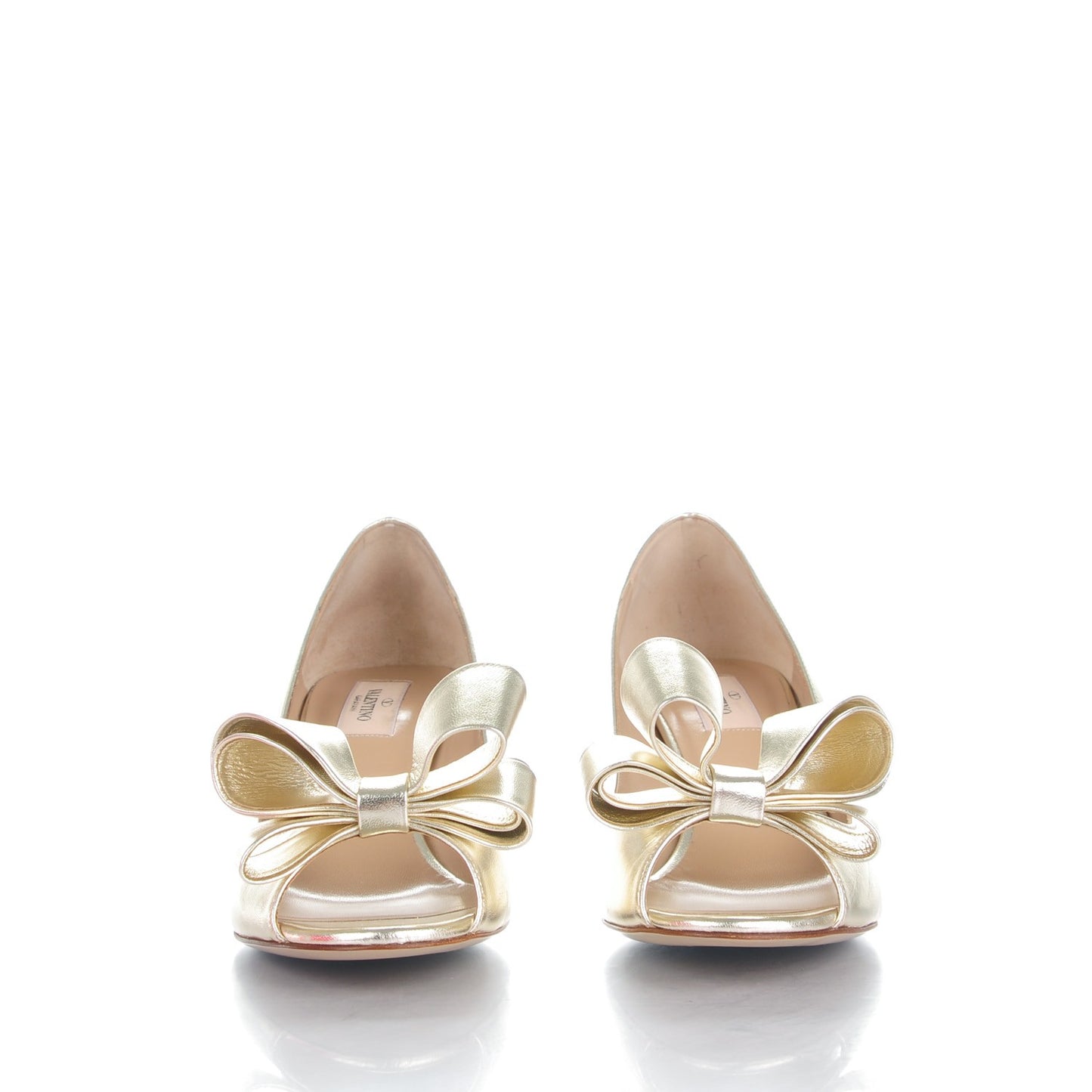 Metallic Nappa Couture Bow Low Heel Pumps 39 Platino