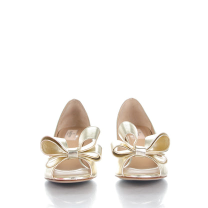 Valentino Garavani Metallic Nappa Couture Bow Low Heel Pumps 39 Platino 2 of 8