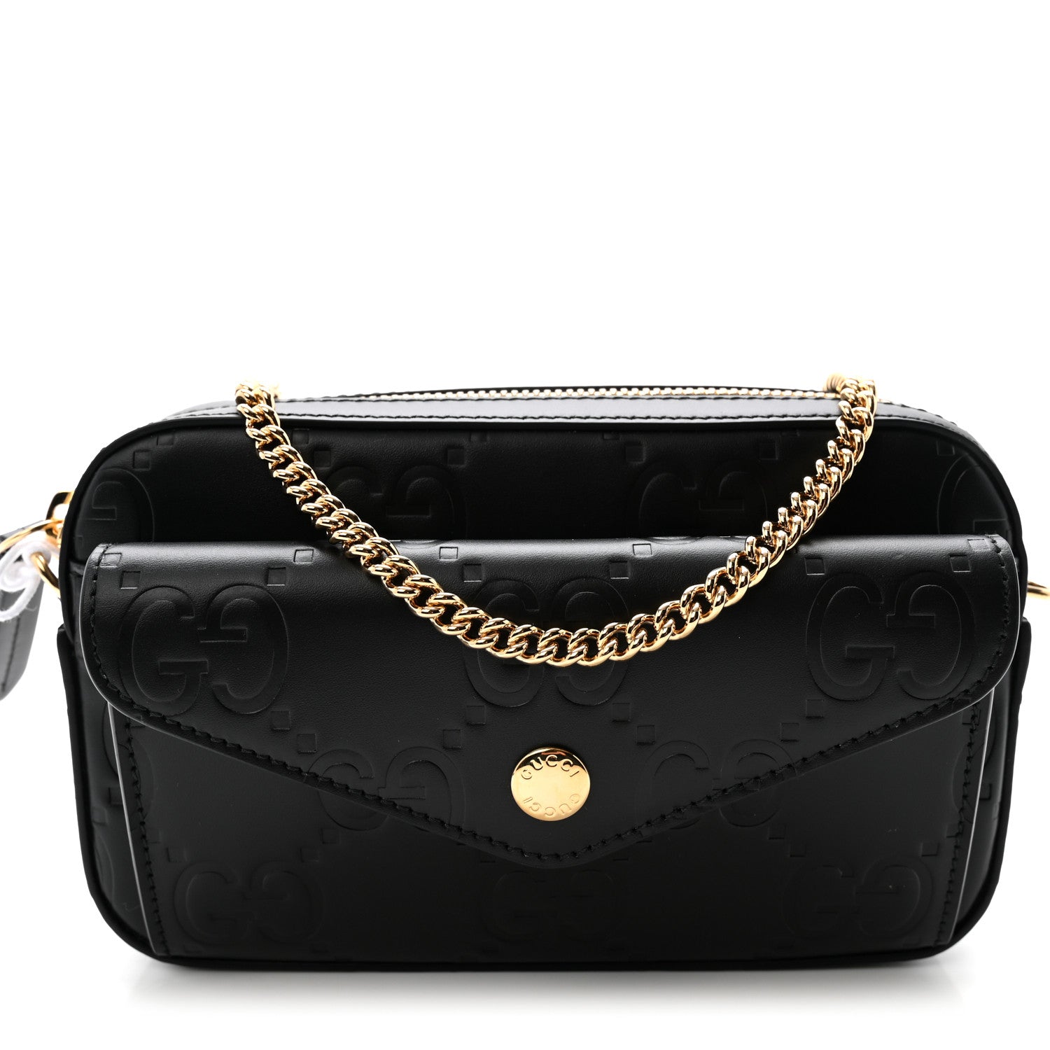 Gucci Calfskin GG Super Mini Debossed Chain Wallet Black 1 of 9