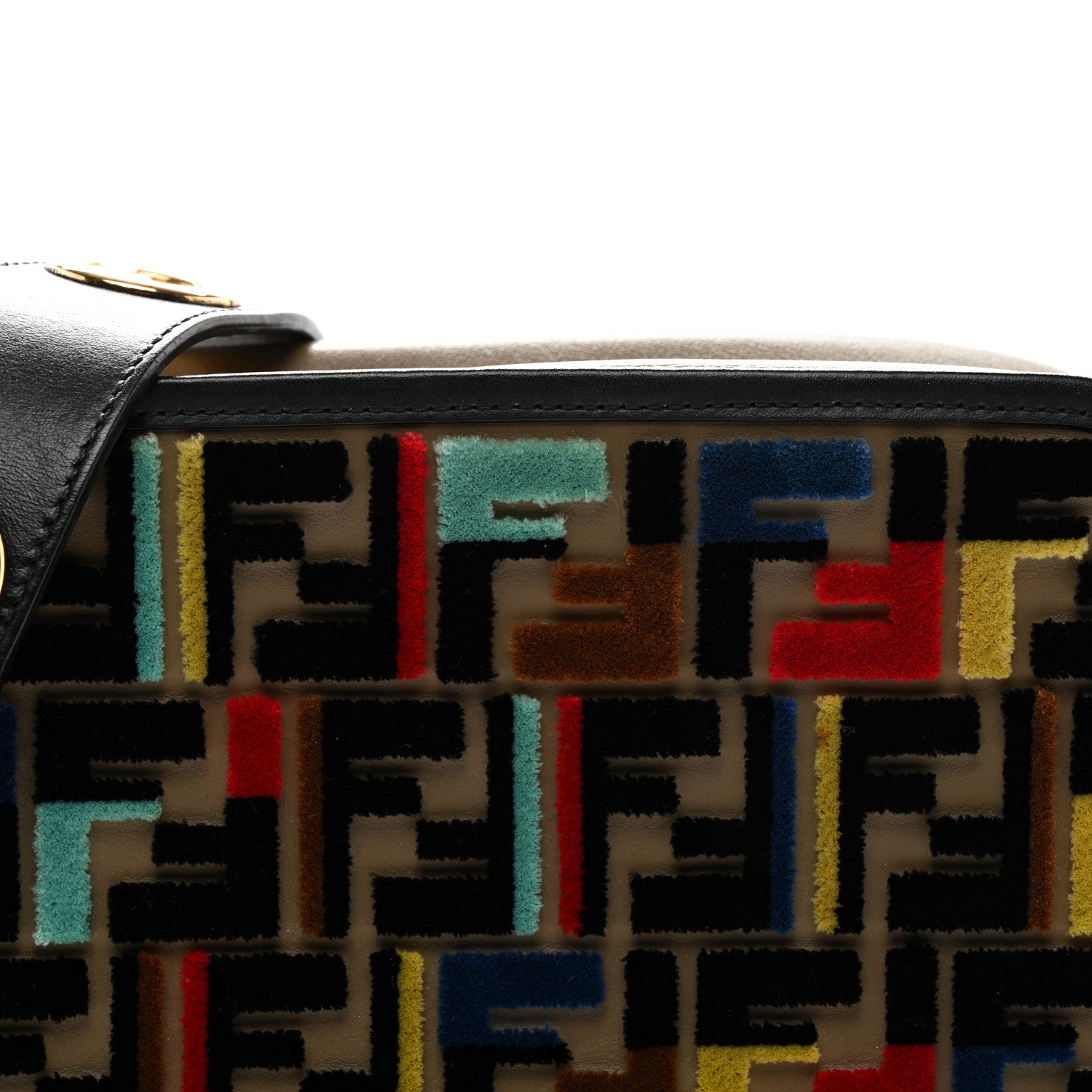 Fendi Vitello Century Velvet F is Fendi FF Multicolor Bi-Color Camera Case Fango Black Multicolor 8 of 10