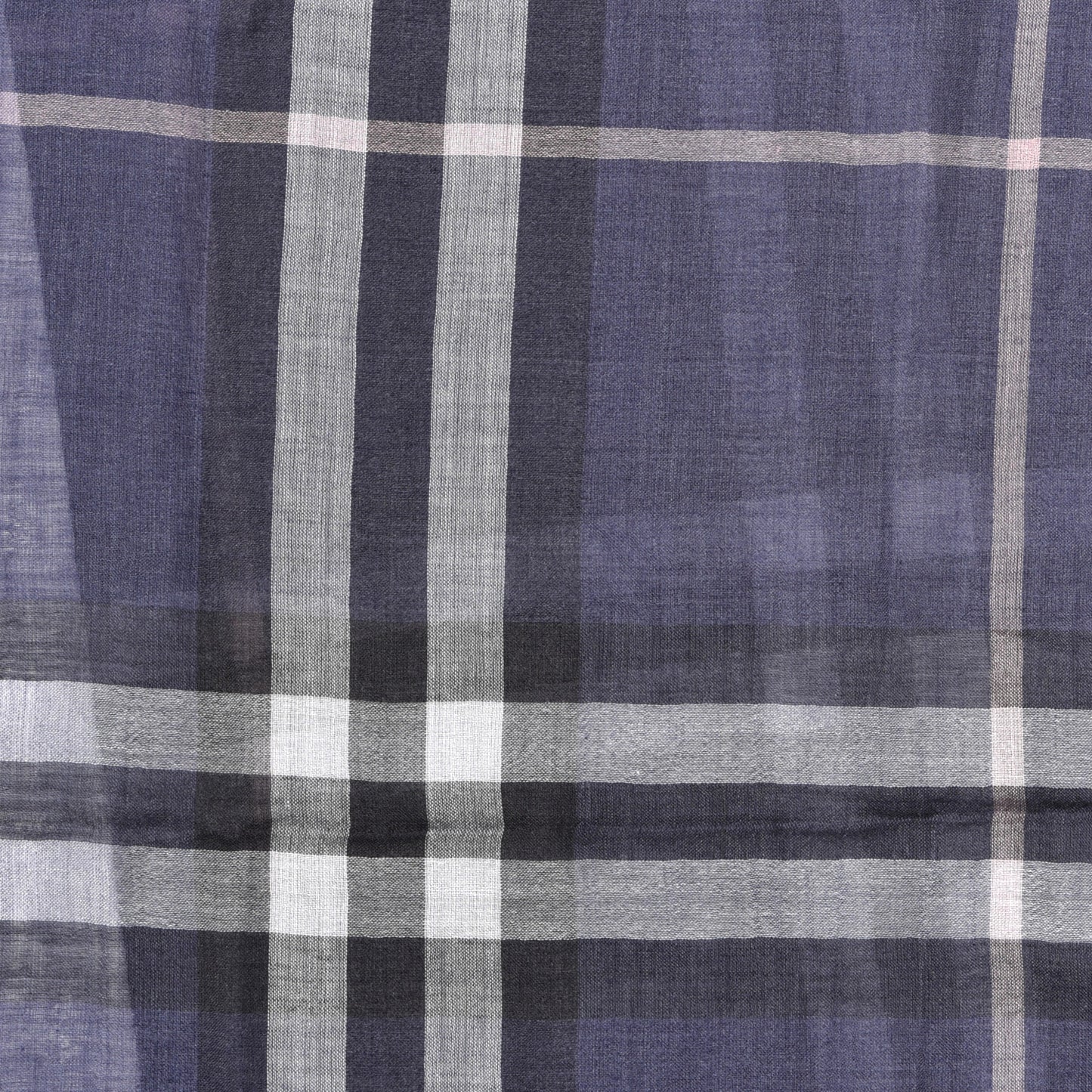 Wool Silk London Check Lightweight Scarf Navy