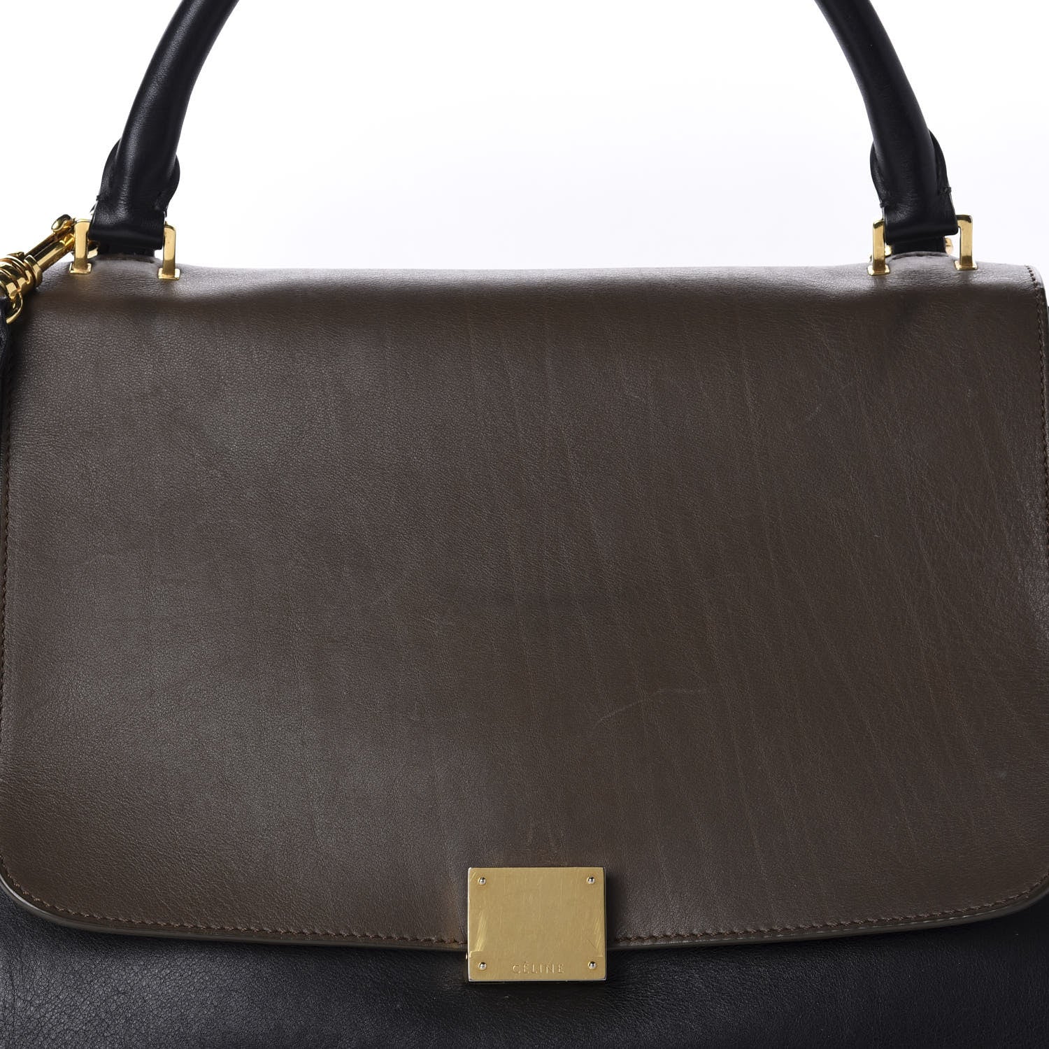 Celine Bullhide Calfskin Nubuck Medium Tri-color Trapeze Coffee 13 of 13
