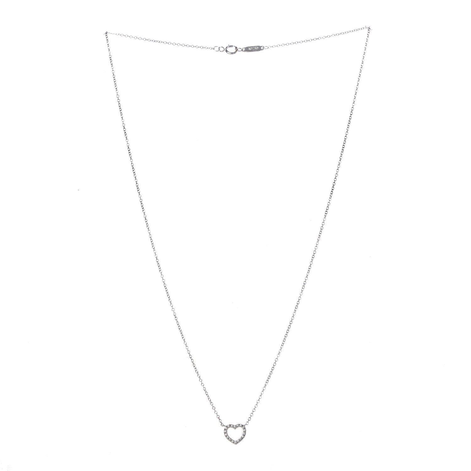 Tiffany 18K White Gold Diamond Metro Heart Pendant Necklace 3 of 7
