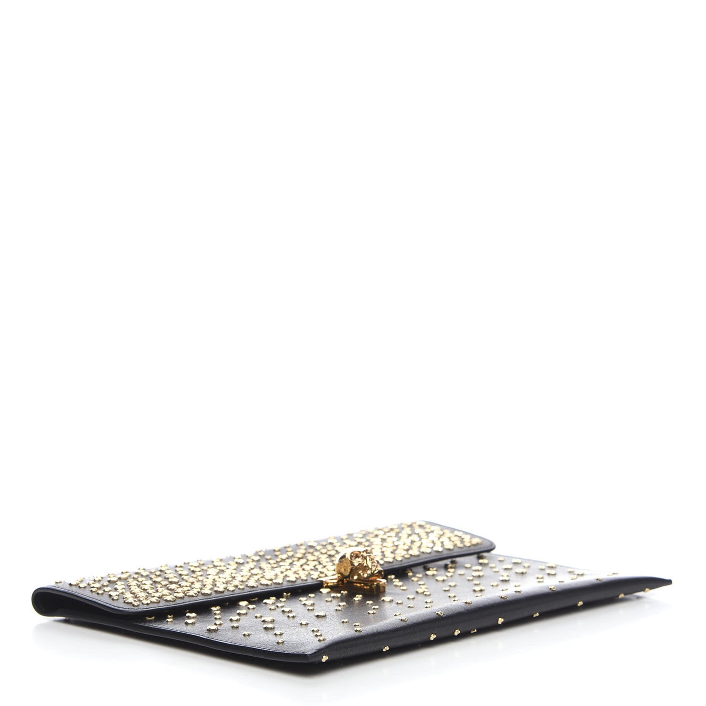 Calfskin Studded Skull Envelope Clutch Black