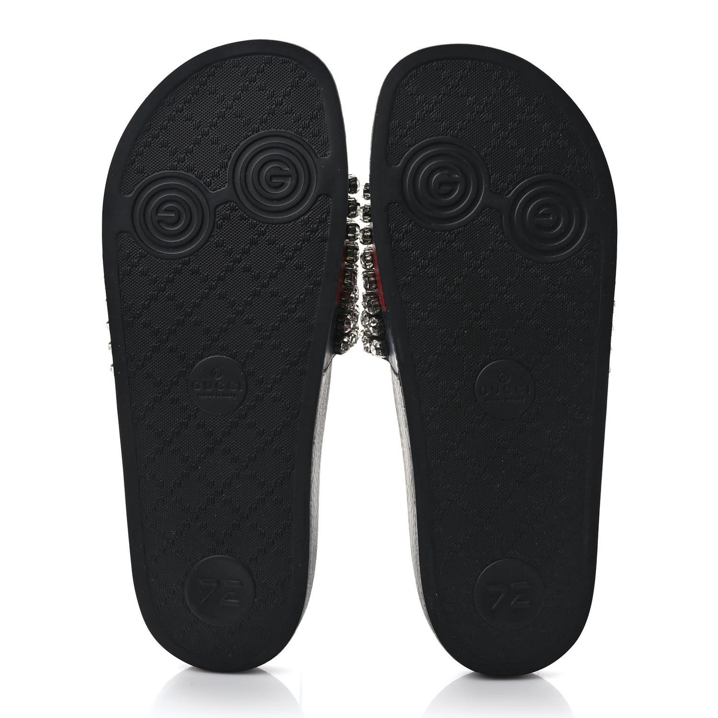 Calfskin Crystal Embellished Web Slide Sandals 41 Blue Red