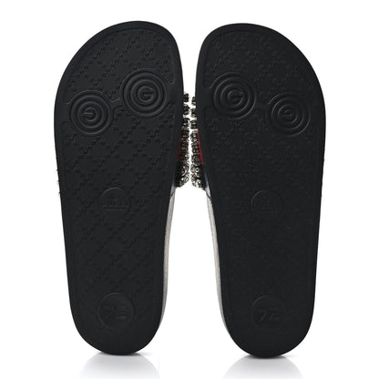 Gucci Calfskin Crystal Embellished Web Slide Sandals 41 Blue Red 5 of 7