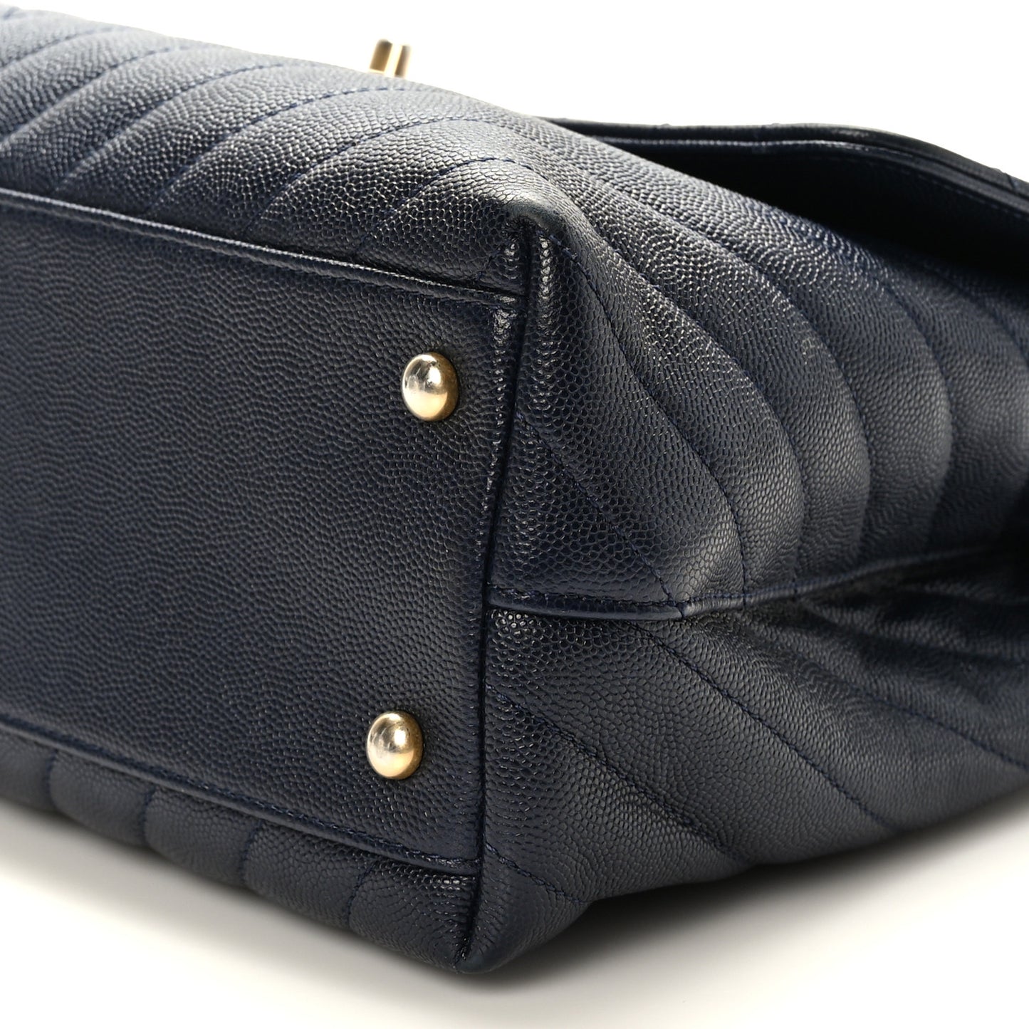 Caviar Chevron Quilted Medium Coco Handle Flap Navy Blue