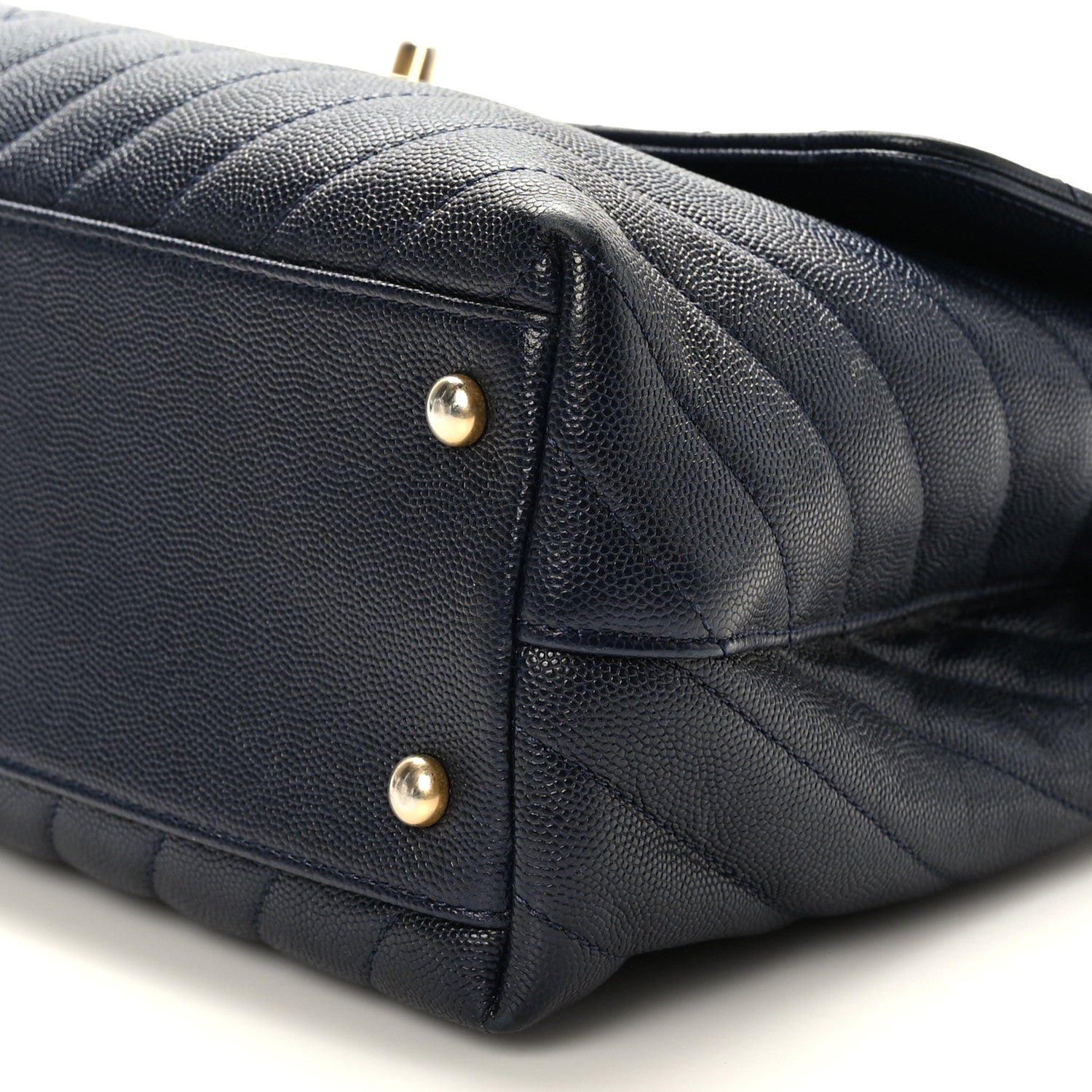 Chanel Caviar Chevron Quilted Medium Coco Handle Flap Navy Blue 9 of 9