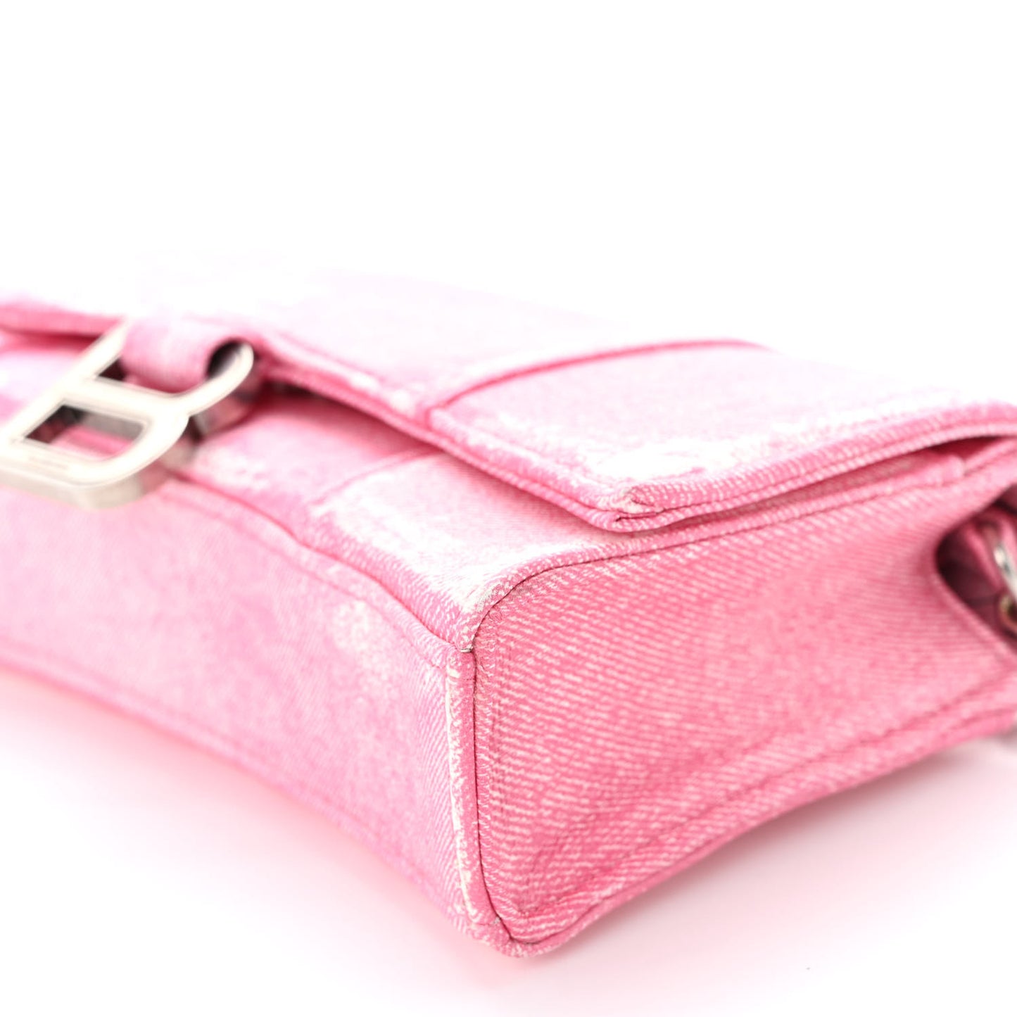 Nappa Denim Printed Hourglass Chain Bag Denim Pink