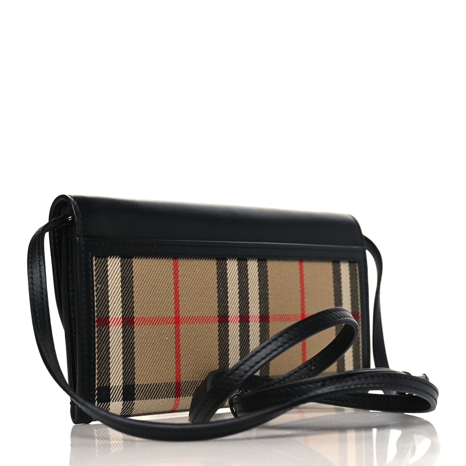 Burberry Calfskin Vintage Check Phone Pocket Crossbody Archive Beige Black 3 of 8