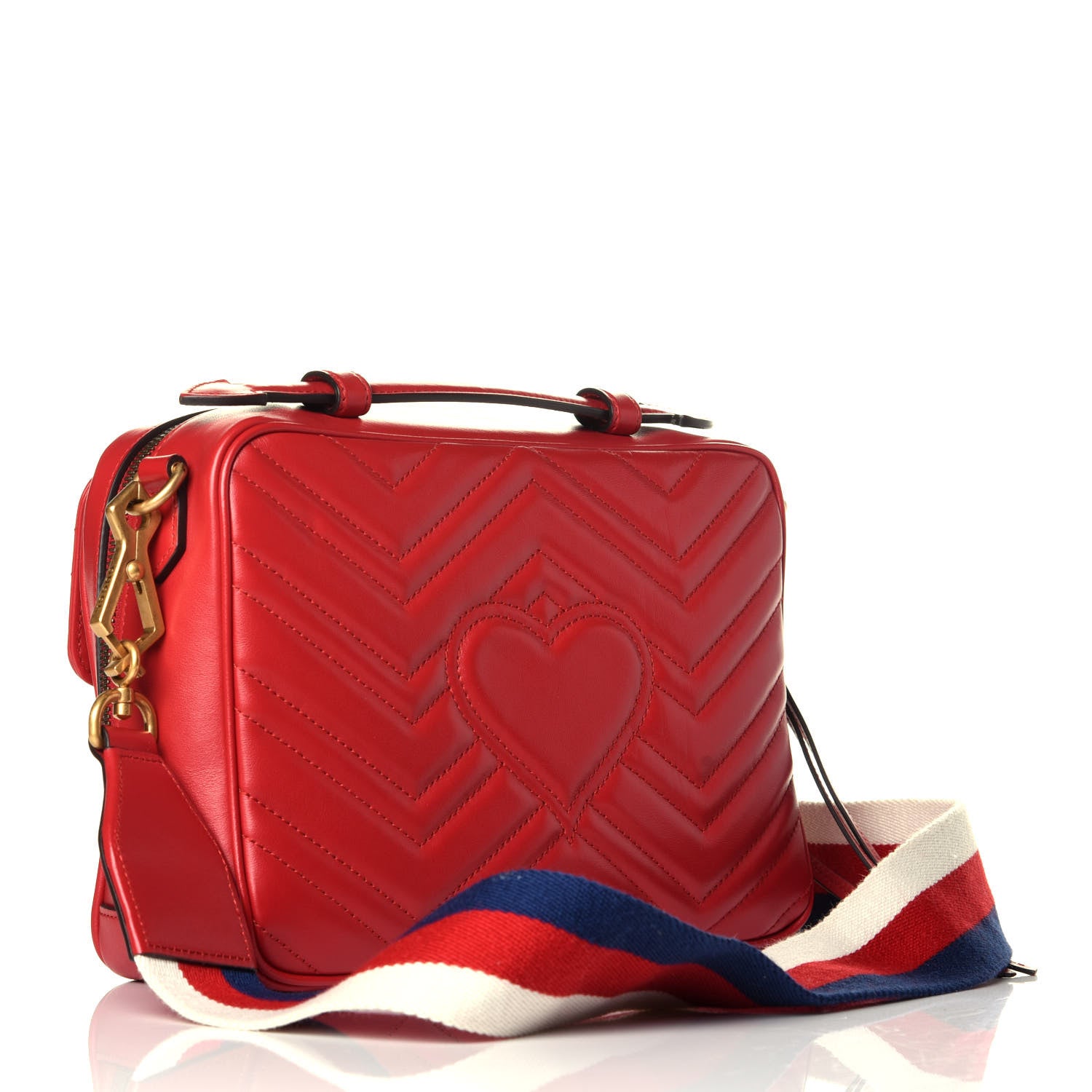 Gucci Calfskin Matelasse Sylvie Web Small GG Marmont Top Handle Shoulder Bag Hibiscus Red 3 of 9