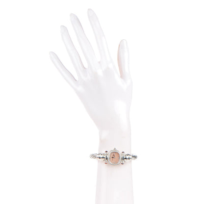David Yurman Sterling Silver Diamond Bezel Pink Mother of Pearl Pink Tourmaline 21mm Classic Cable Quartz Watch 2 of 5