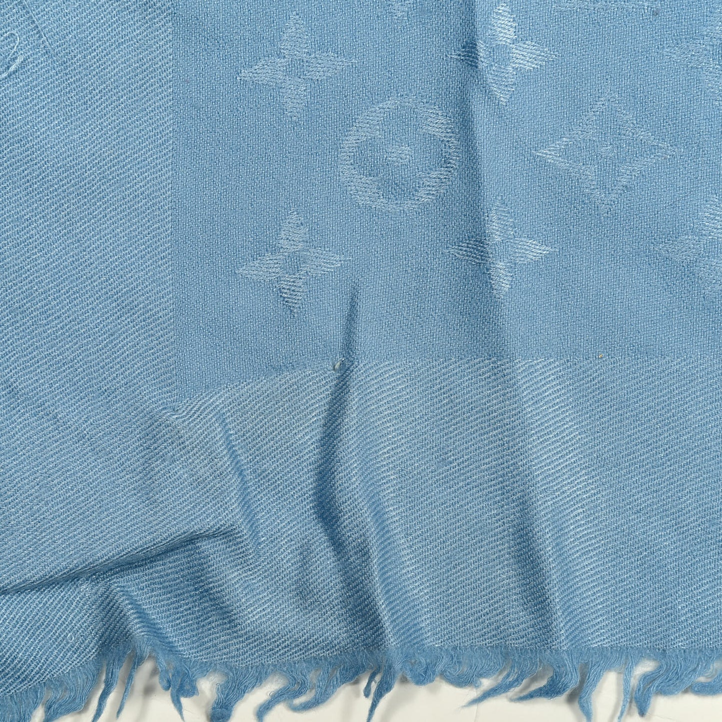 Silk Wool Monogram Shawl Light Blue