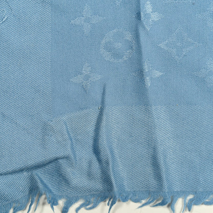 Louis Vuitton Silk Wool Monogram Shawl Light Blue 4 of 5