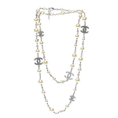 Chanel Crystal Pearl CC Long Necklace Silver 3 of 4