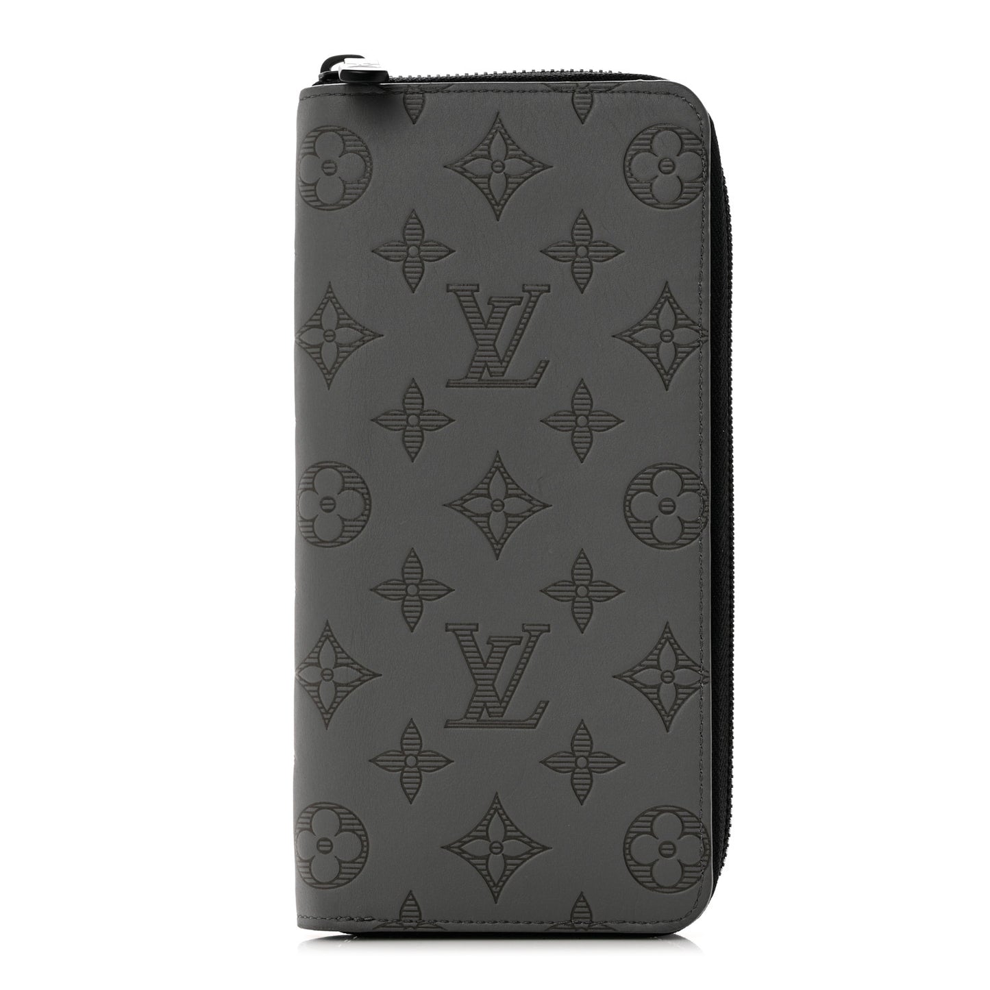 Calfskin Monogram Shadow Vertical Zippy Wallet Anthracite Gray