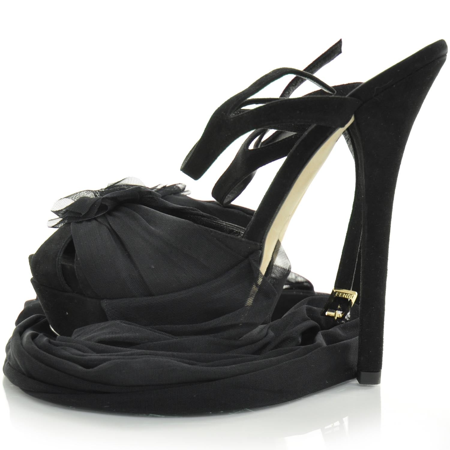 Fendi Spuntata Tulle Suede Wrap Platform Heels 40 Black 4 of 8