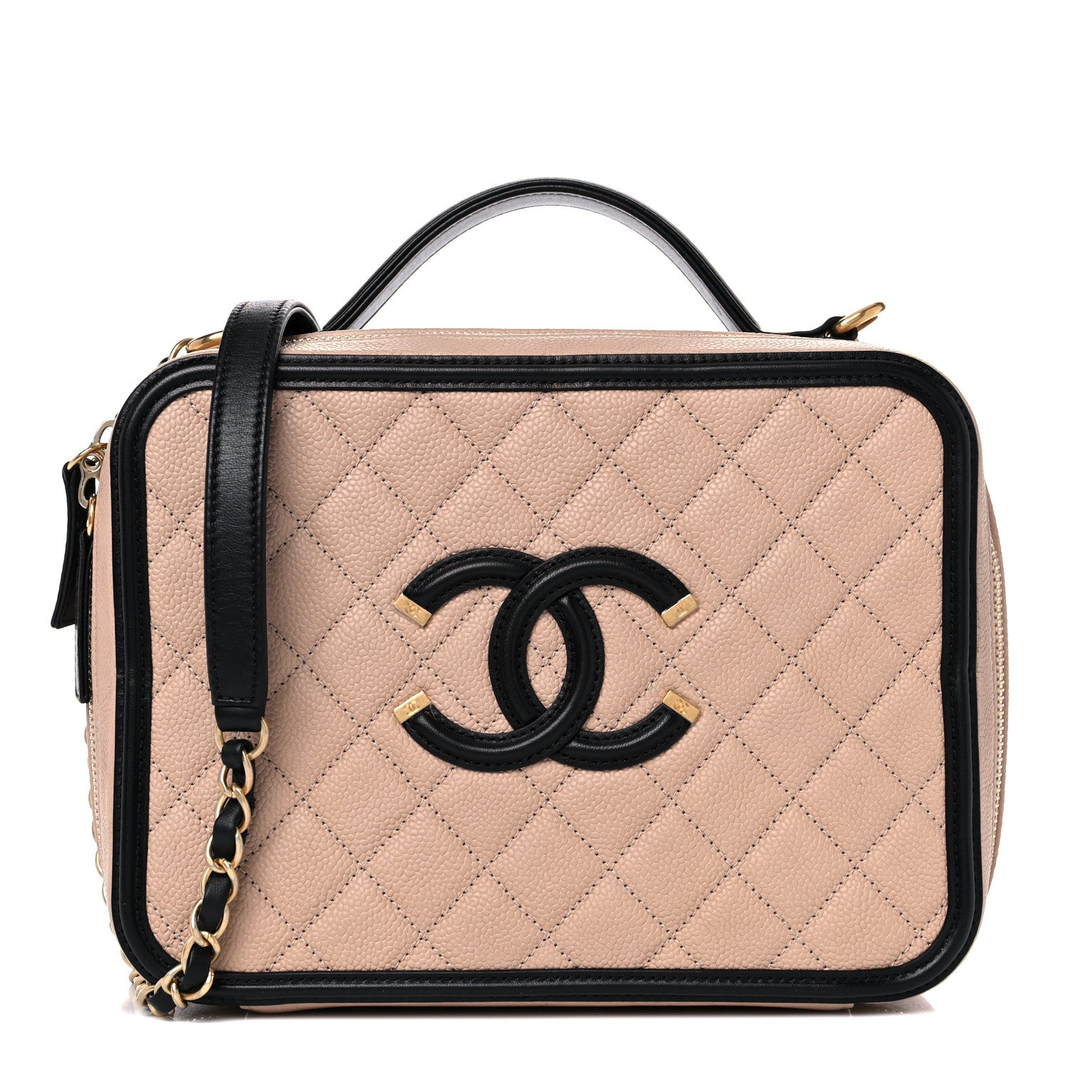 Chanel Caviar Quilted Large CC Filigree Vanity Case Beige Black 1 of 14