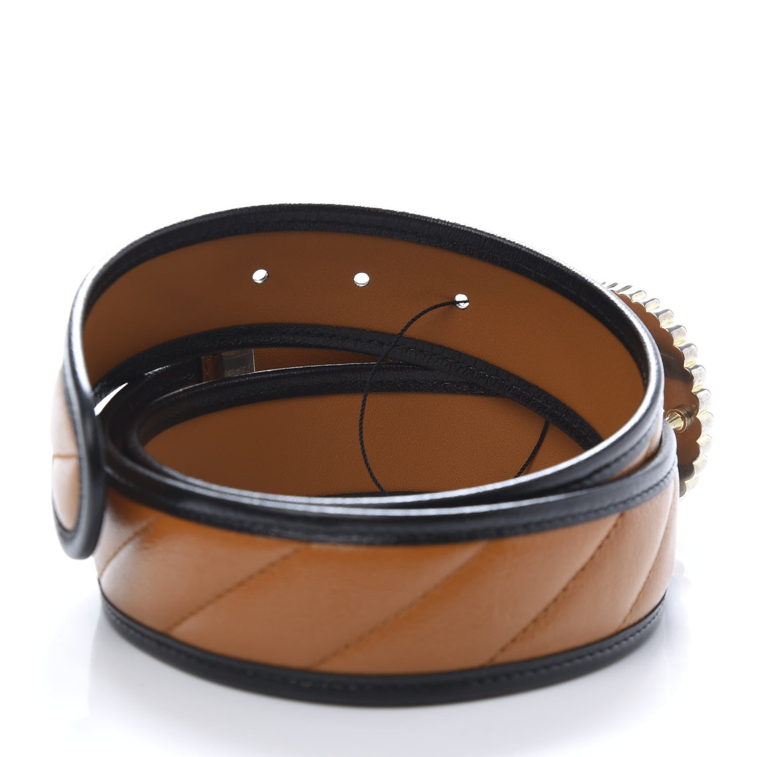 Gucci Azalea Calfskin Matelasse Diagonal Torchon Double G 40mm Belt 85 34 Cognac Black 5 of 6