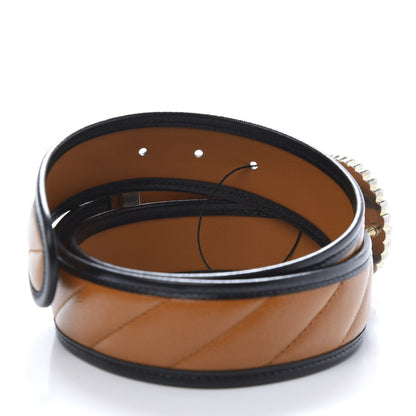 Gucci Azalea Calfskin Matelasse Diagonal Torchon Double G 40mm Belt 85 34 Cognac Black 5 of 6