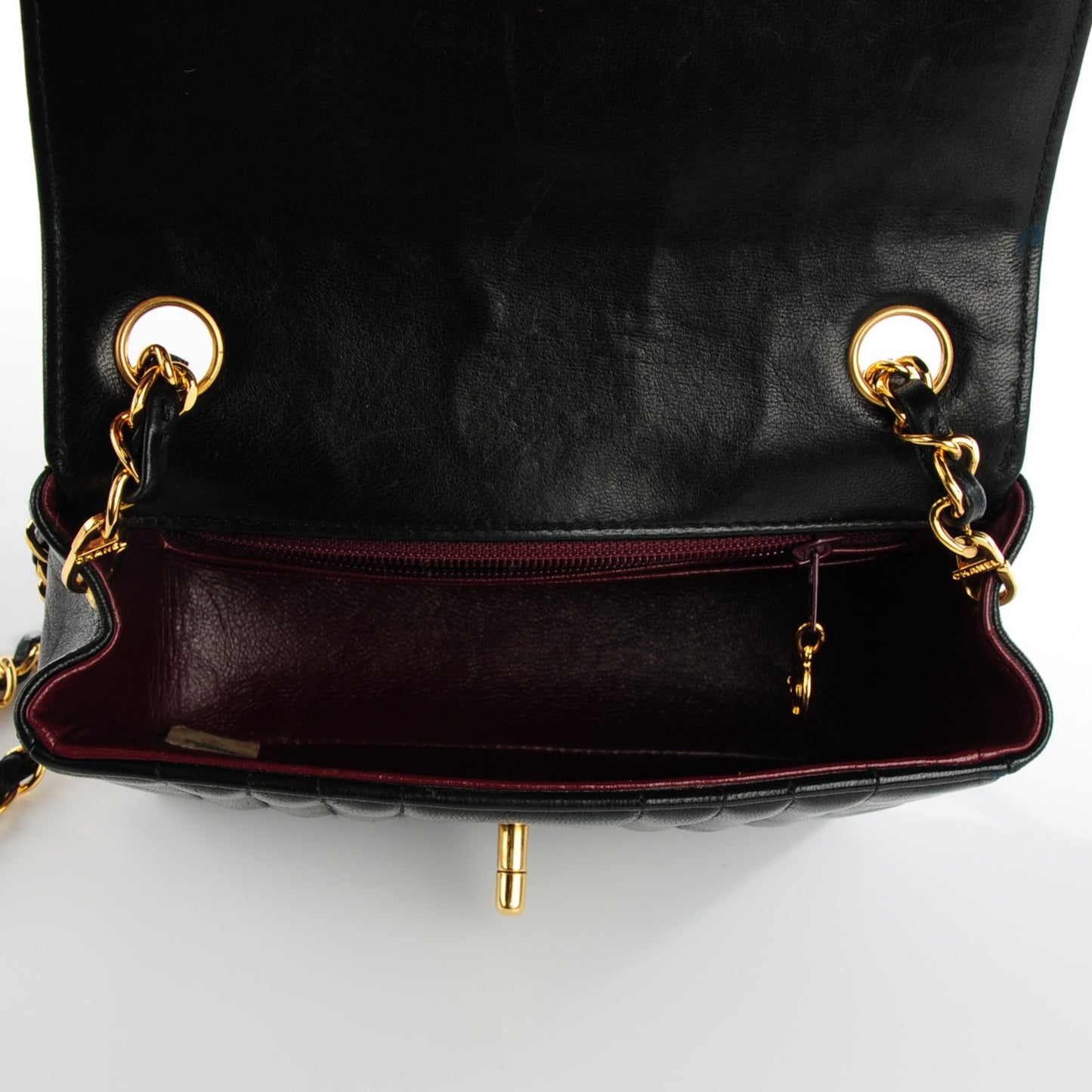 Lambskin Vertical Quilt Mini Square Flap Black