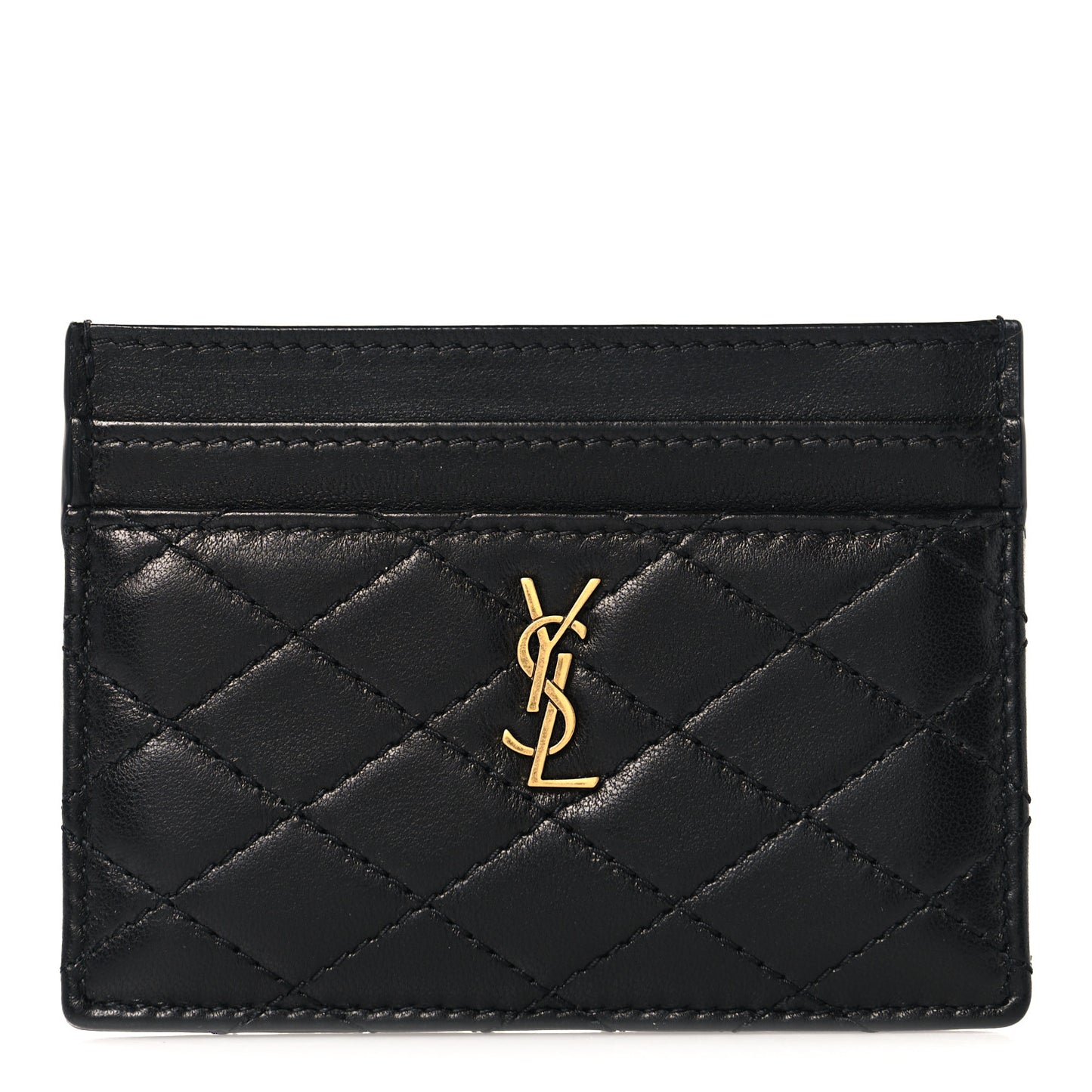 Lambskin Quilted Monogram Gaby Card Case Black