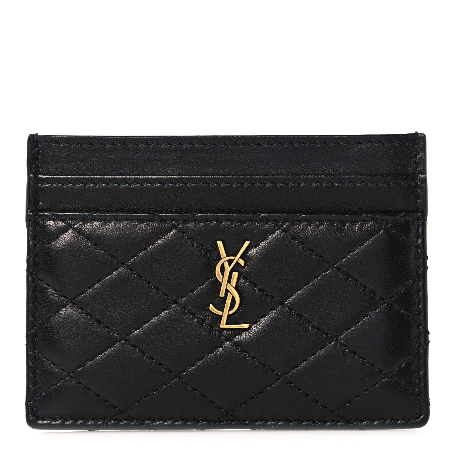 Saint Laurent Lambskin Quilted Monogram Gaby Card Case Black 1 of 8
