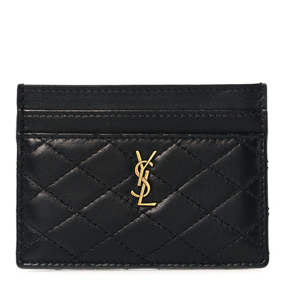 Saint Laurent Lambskin Quilted Monogram Gaby Card Case Black 1 of 8
