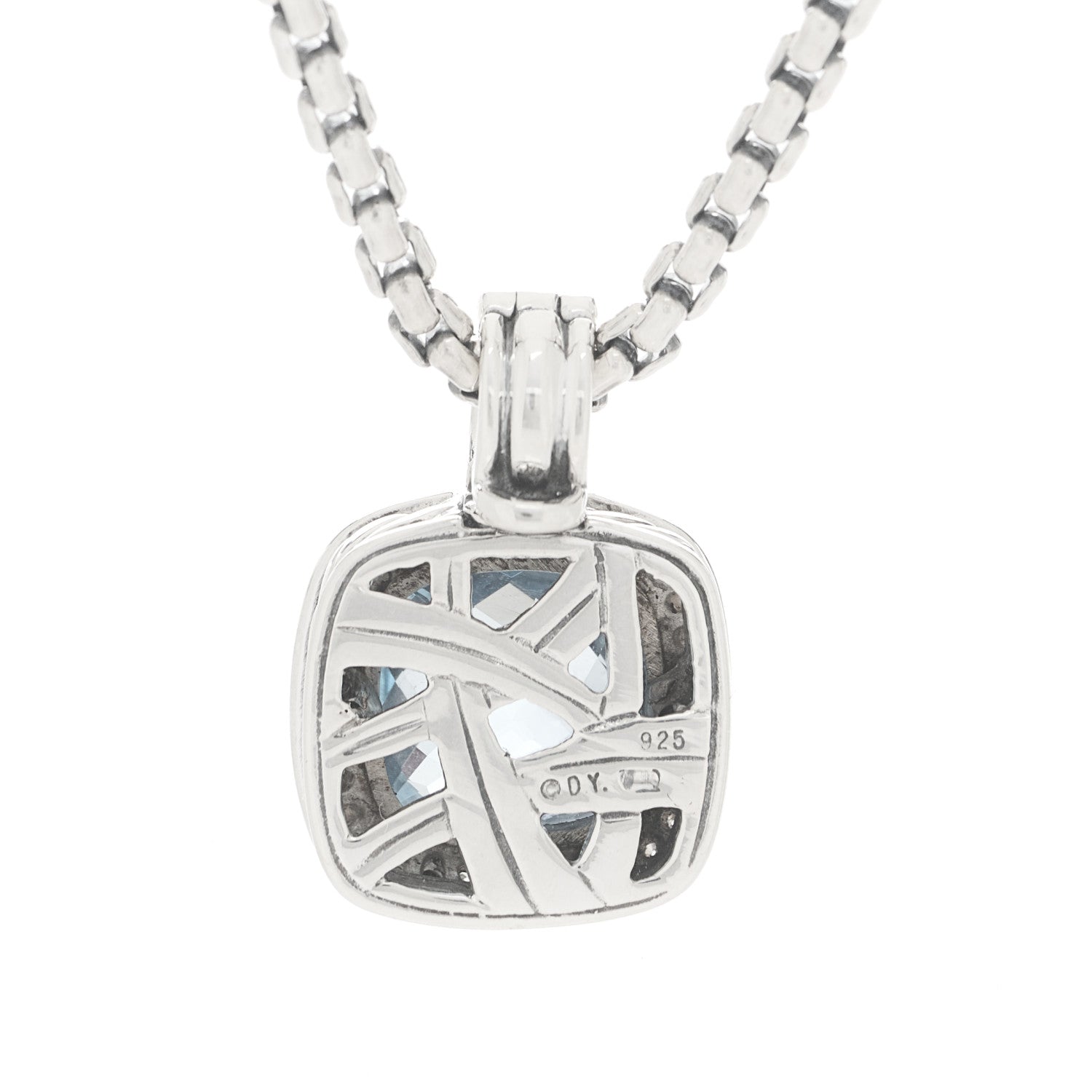 David Yurman Sterling Silver Diamond Blue Topaz 7mm Petite Albion Pendant Necklace 6 of 6