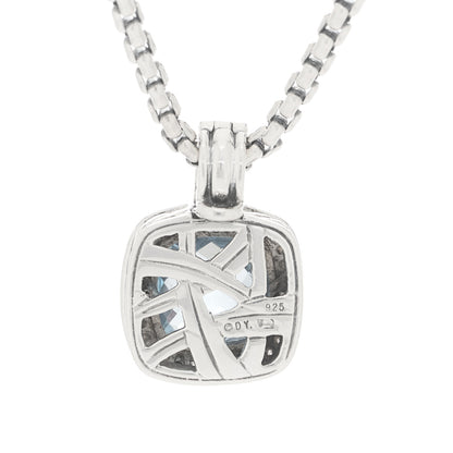 David Yurman Sterling Silver Diamond Blue Topaz 7mm Petite Albion Pendant Necklace 6 of 6