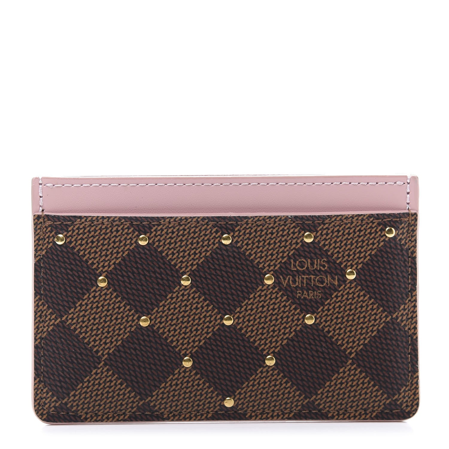Louis Vuitton Damier Ebene Studded Card Holder Rose Ballerine 1 of 8