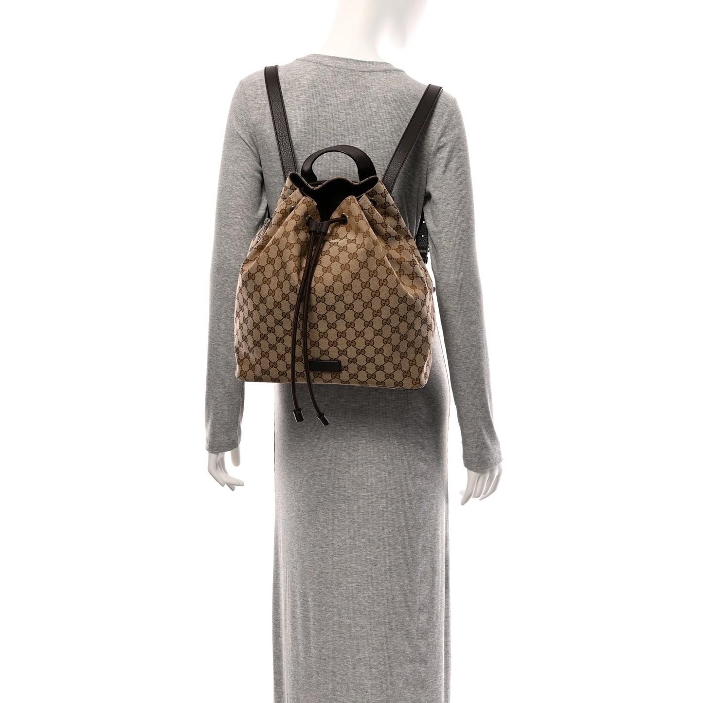 Monogram Dollar Calfskin O Drawstring Backpack Beige Ebony Testa di Moro Dark Chocolate