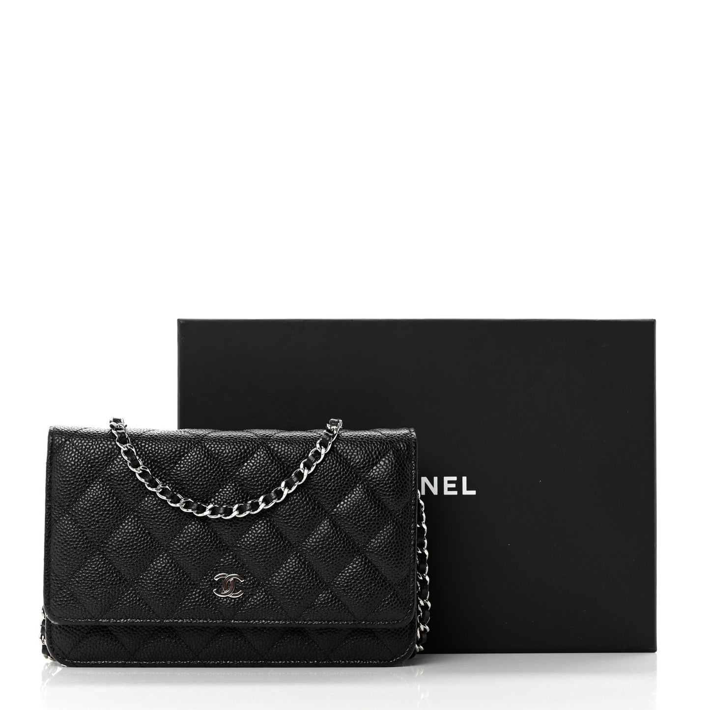 Caviar Quilted Wallet on Chain WOC Black