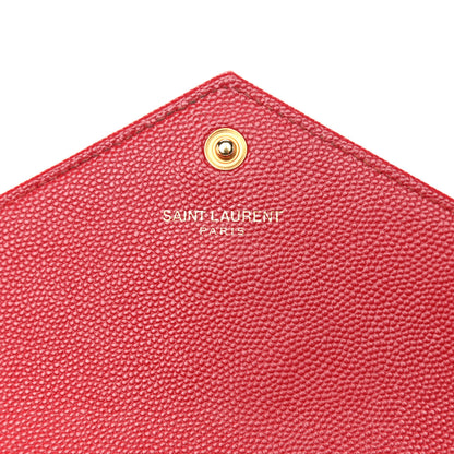 Saint Laurent Grain De Poudre Matelasse Chevron Monogram Envelope Chain Wallet New Red 6 of 16