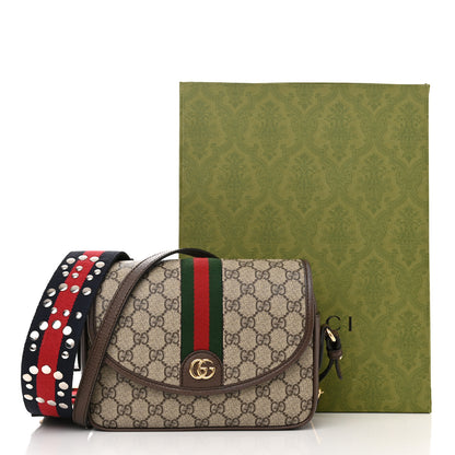 Gucci GG Supreme Monogram Textured Dollar Calfskin Web Studded Mini Ophidia Flap Shoulder Bag Beige Ebony New Acero 11 of 11