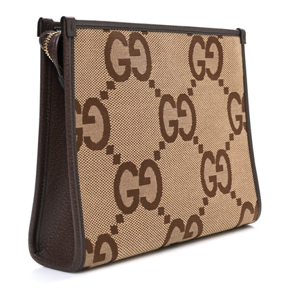Gucci Monogram Jumbo GG Textured Dollar Calfskin Pouch Camel Ebony New Acero Camel Ebony New Acero 3 of 7
