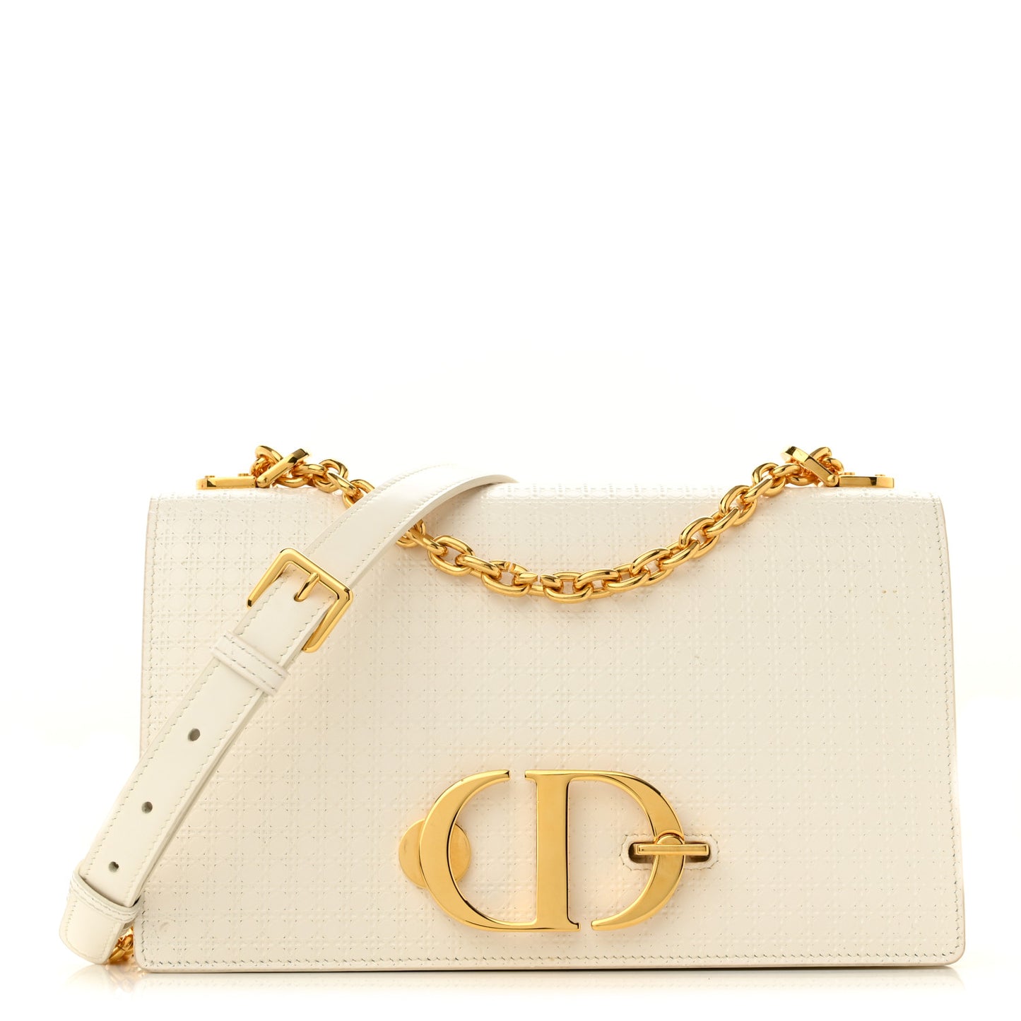 Patent Micro-Cannage 30 Montaigne Chain Flap Bag White