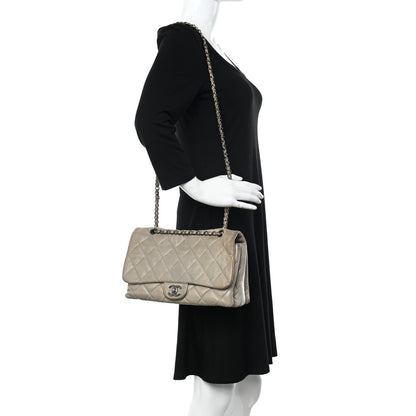 Chanel Lambskin Quilted Jumbo Chanel 3 Flap Light Grey 2 of 22