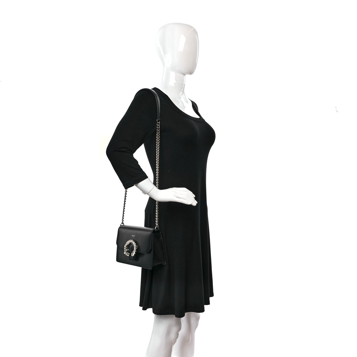 Grainy Calfskin Crystal Embellished Madeline Crossbody Bag Black